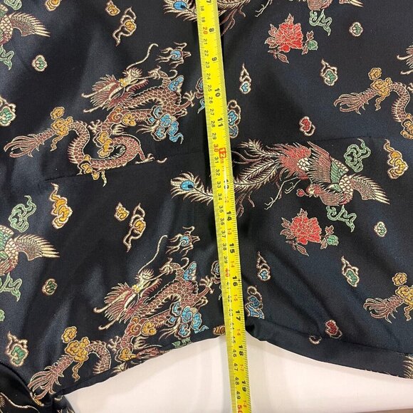 Yi Fang Asian Cheongsam Dress Women Black Embroidered Dragon Peacock Side Slit - Picture 13 of 14